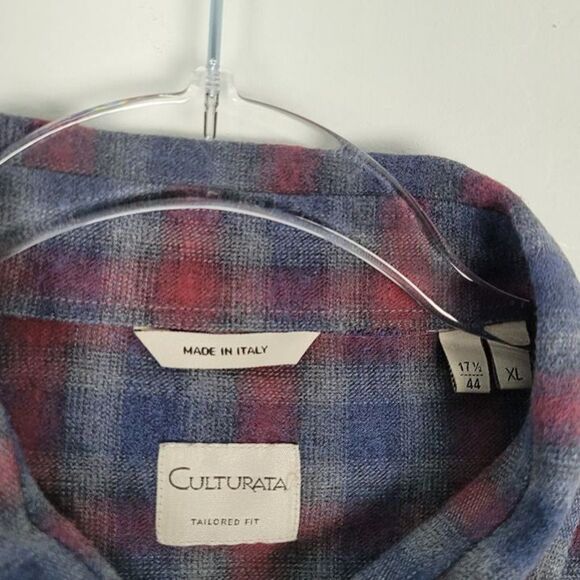 Culturata Size XL Plaid Button Up Shirt Long Sleeve Brushed Cotton Red Blue - Picture 12 of 12